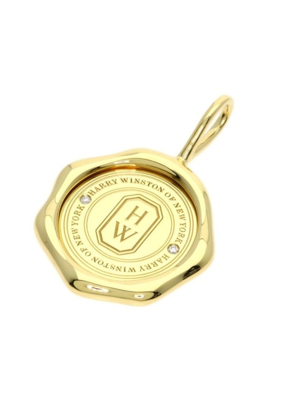 Harry Winston Logo Shield Diamond Pendant Top 18k Yellow Gold